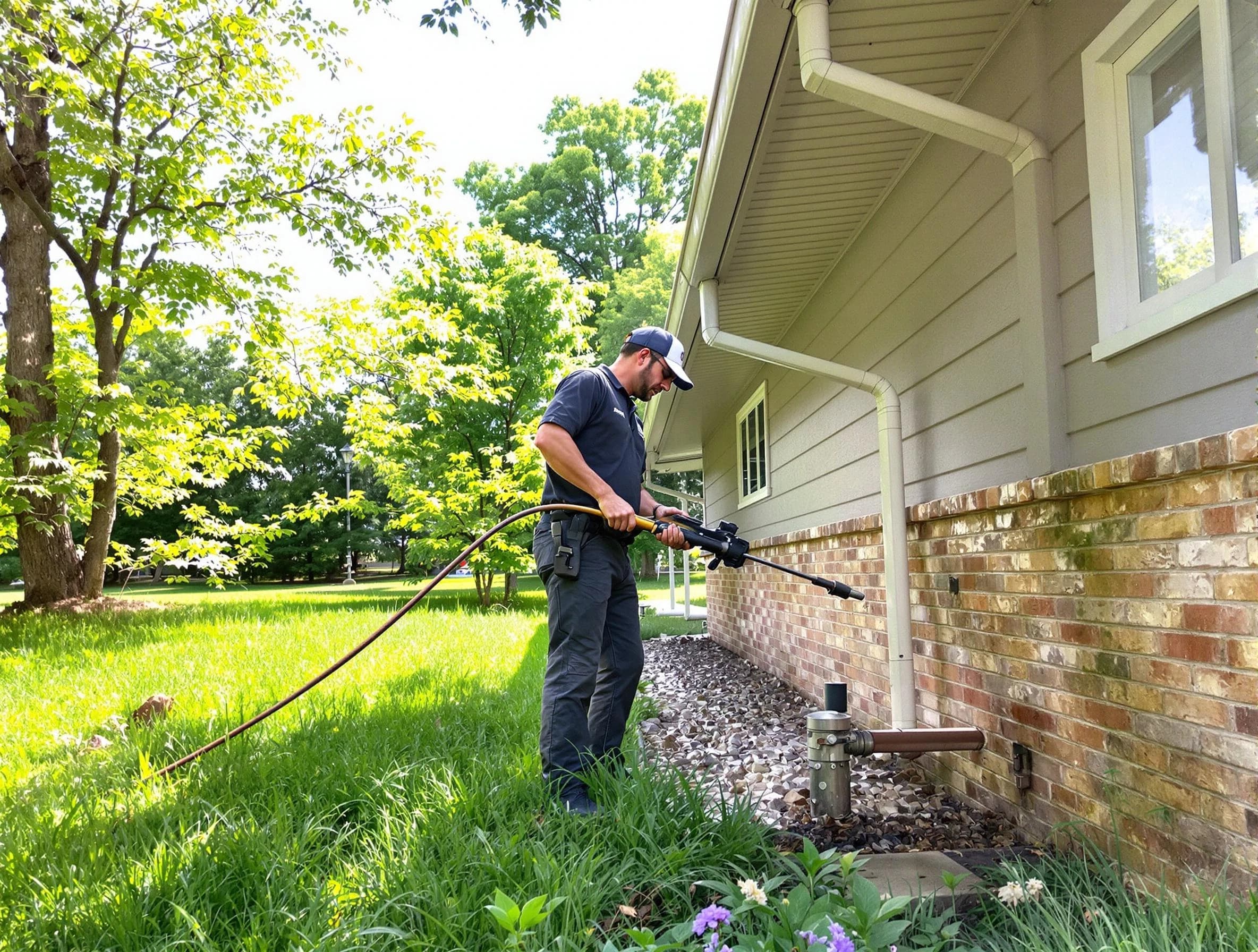 Bedford Roofing Company removing debris from a downspout in Bedford, OH