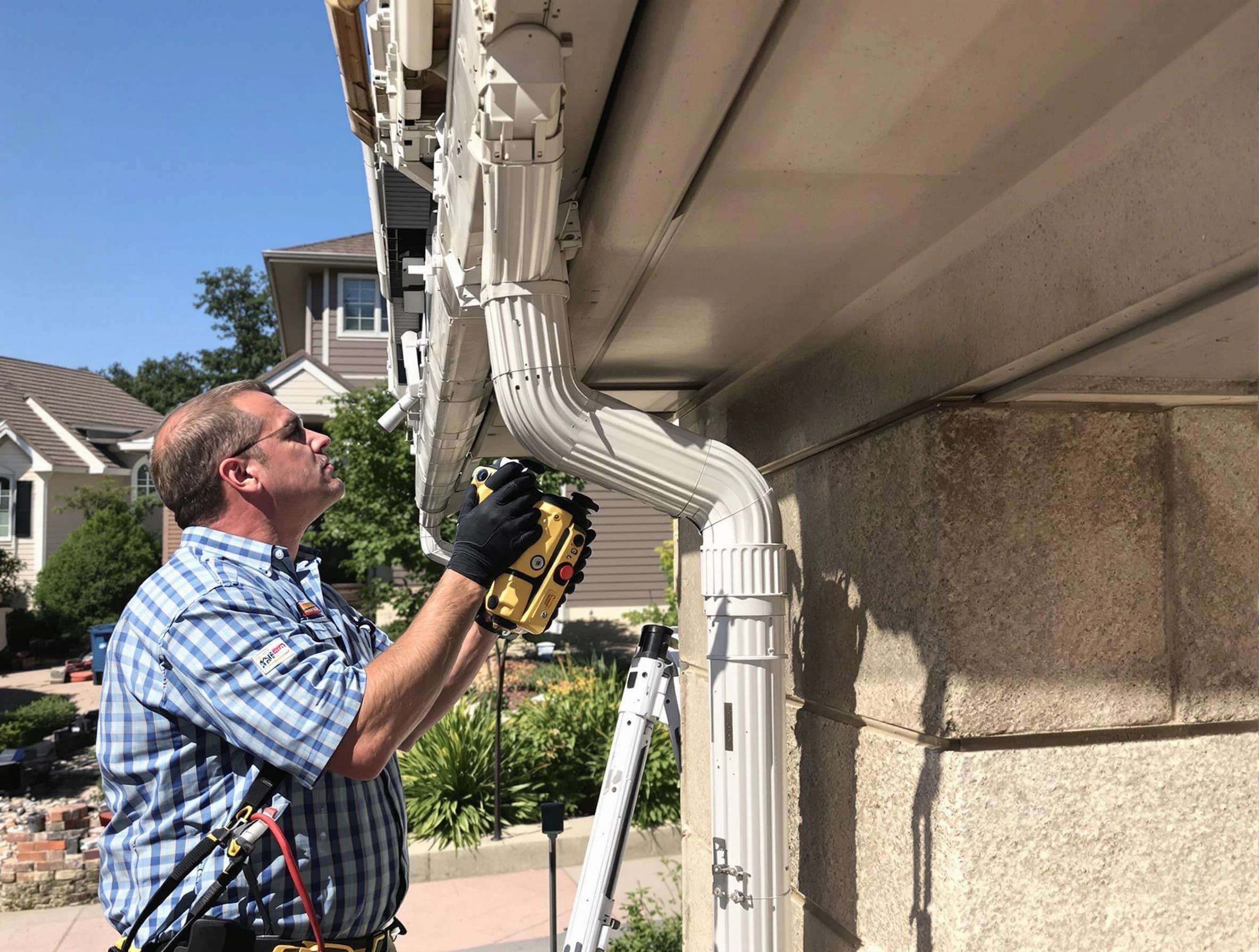 Close-up of a restored downspout system by Bedford Roofing Company in Bedford, OH