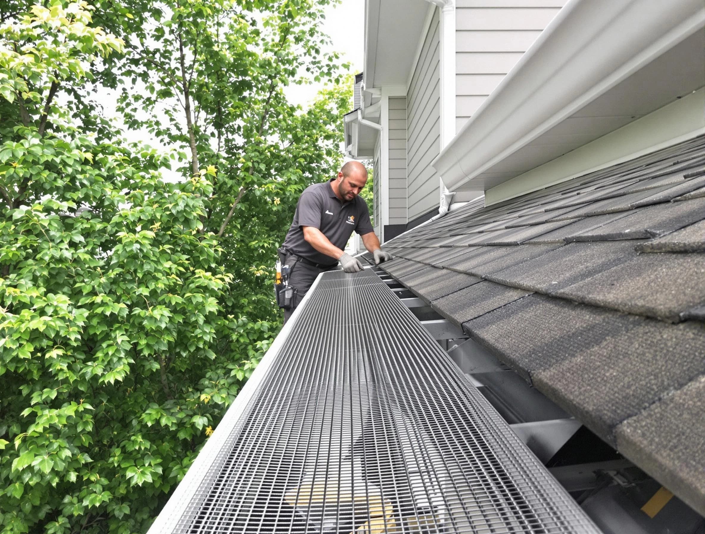 Close-up of gutter guards installed by Bedford Roofing Company in Bedford, OH