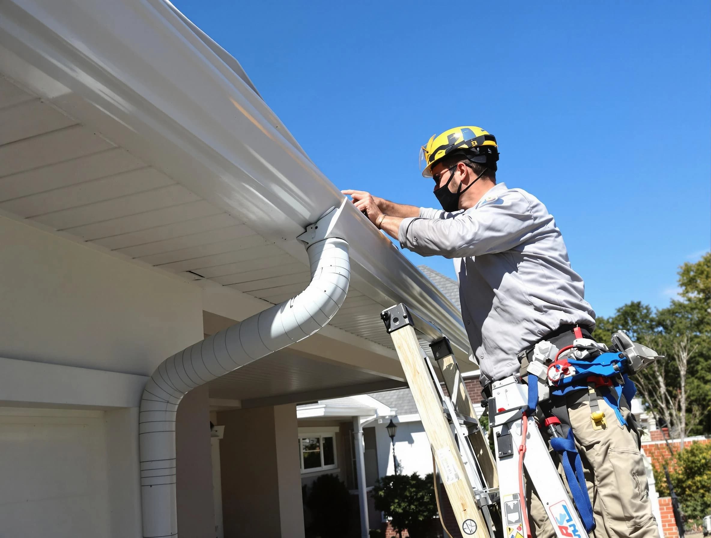 Close-up on a freshly sealed gutter joint by Bedford Roofing Company in Bedford, OH