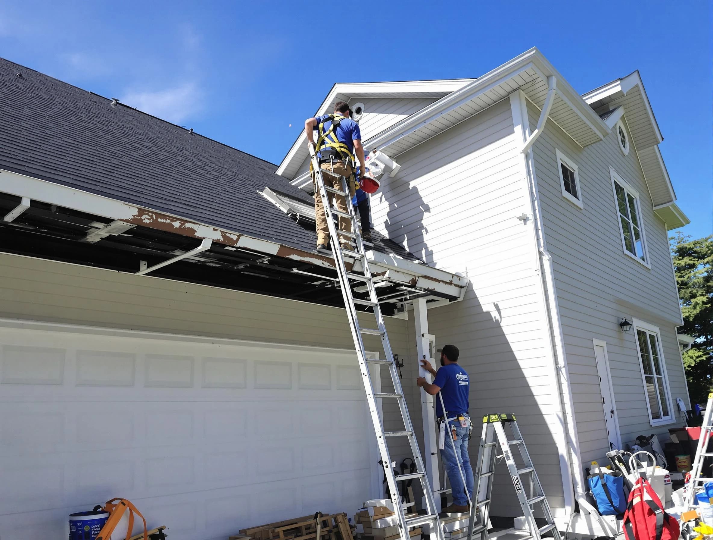 Newly replaced gutters by Bedford Roofing Company in Bedford, OH