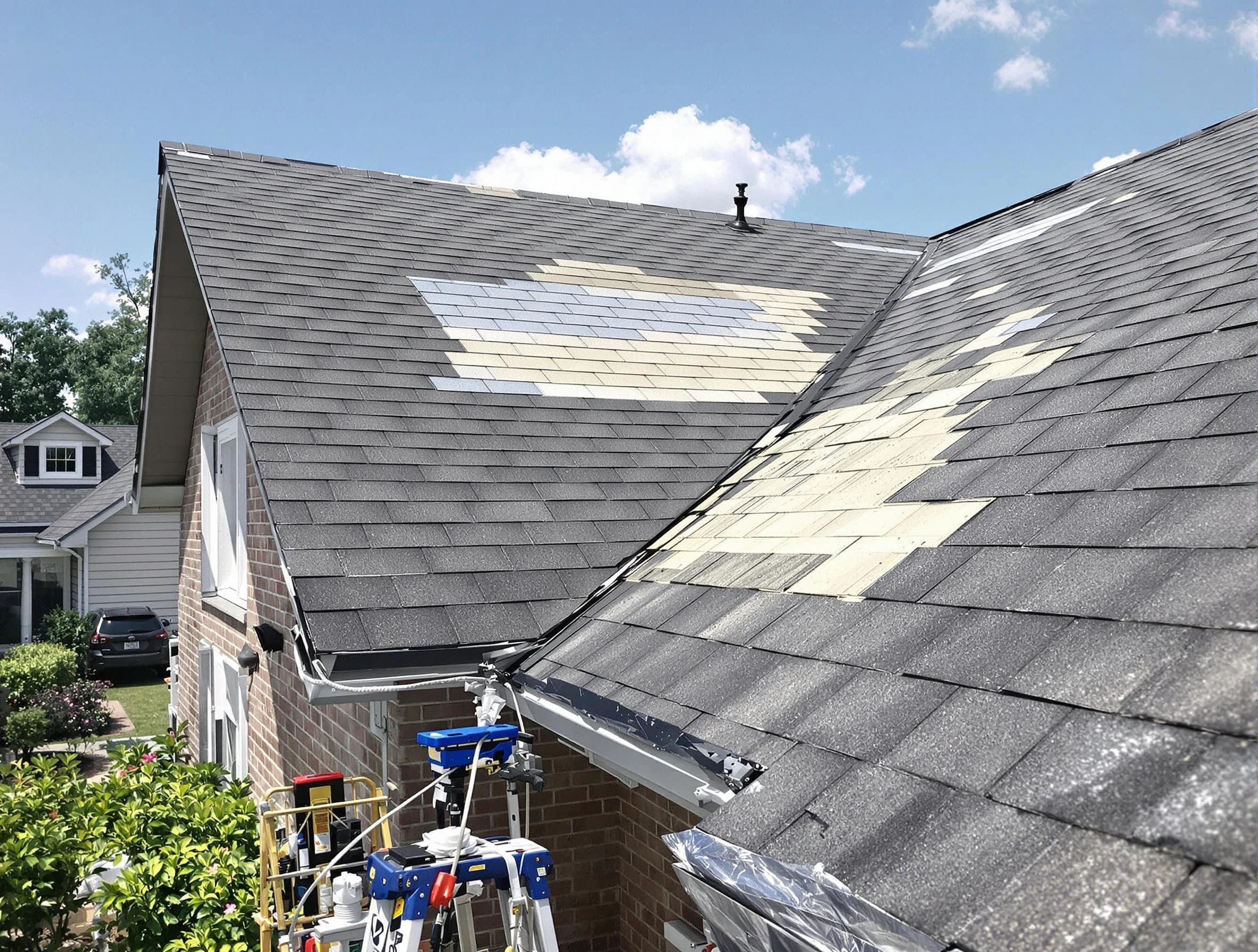 Close-up of roof repairs by Bedford Roofing Company in Bedford, OH