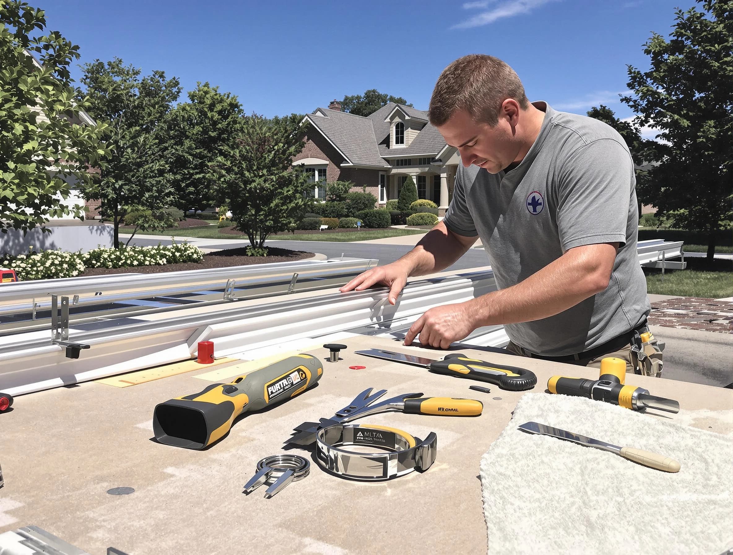 Freshly installed seamless gutter by Bedford Roofing Company in Bedford, OH