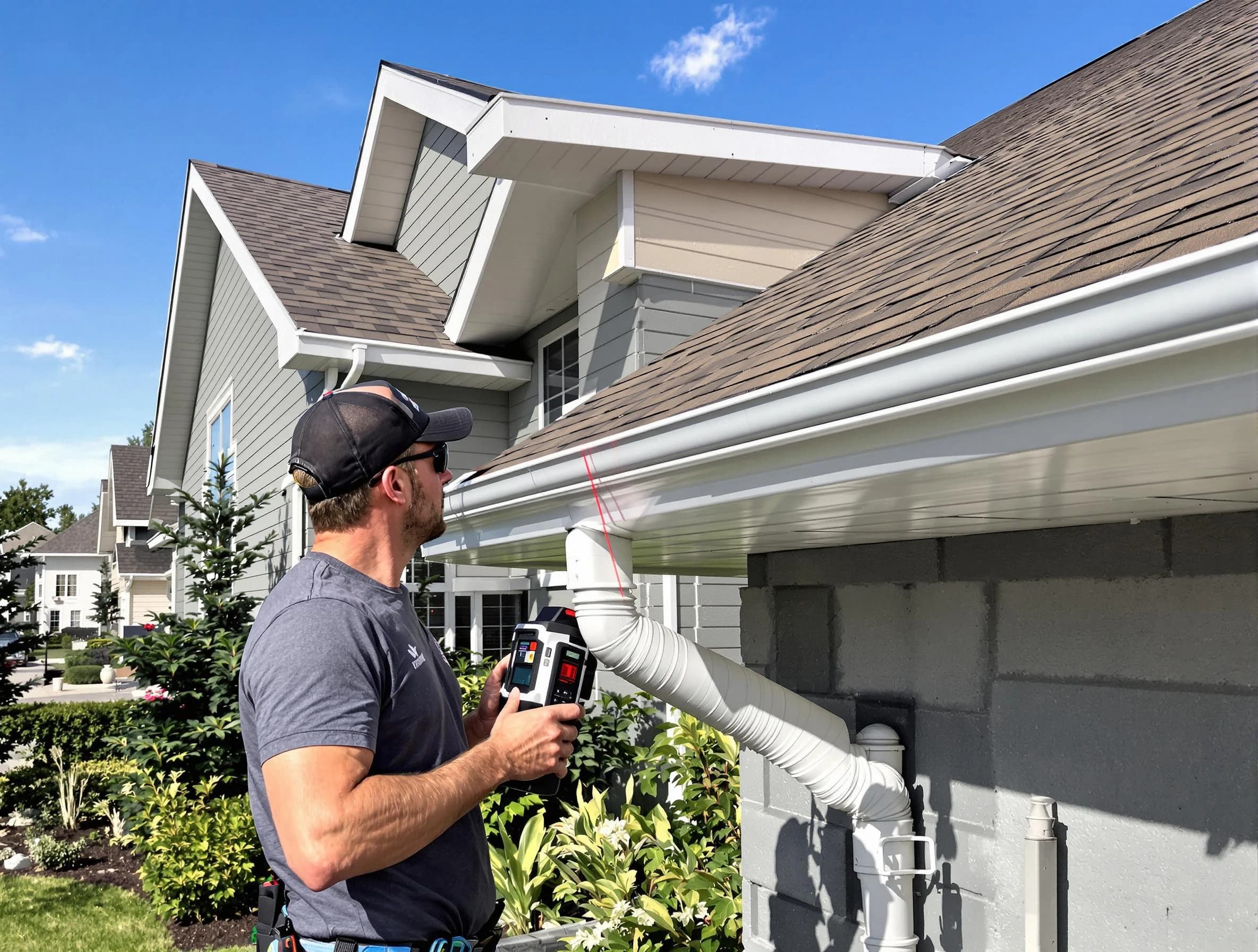 Bedford Roofing Company installing seamless gutters in Bedford, OH