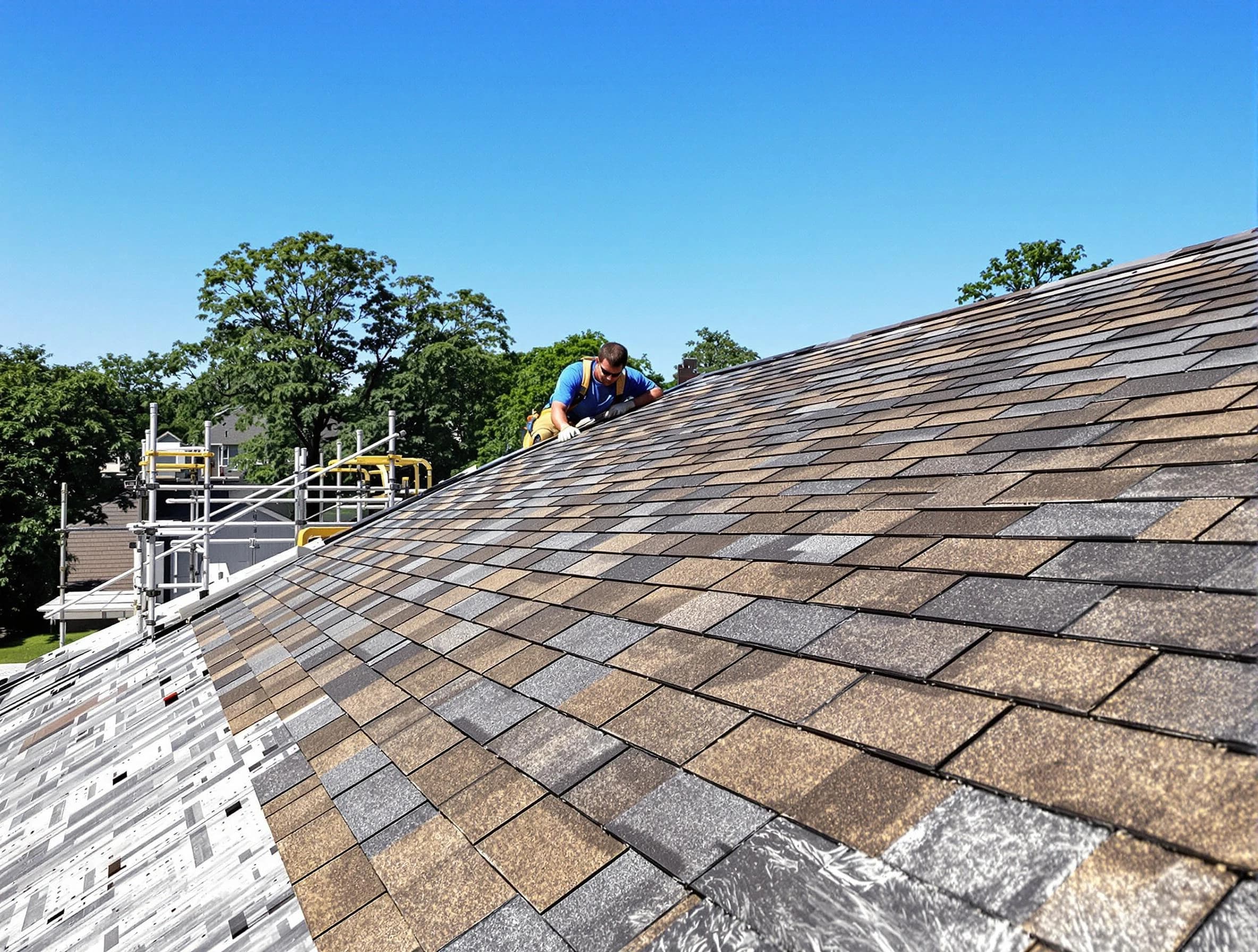 Close-up of new shingles installed by Bedford Roofing Company in Bedford, OH